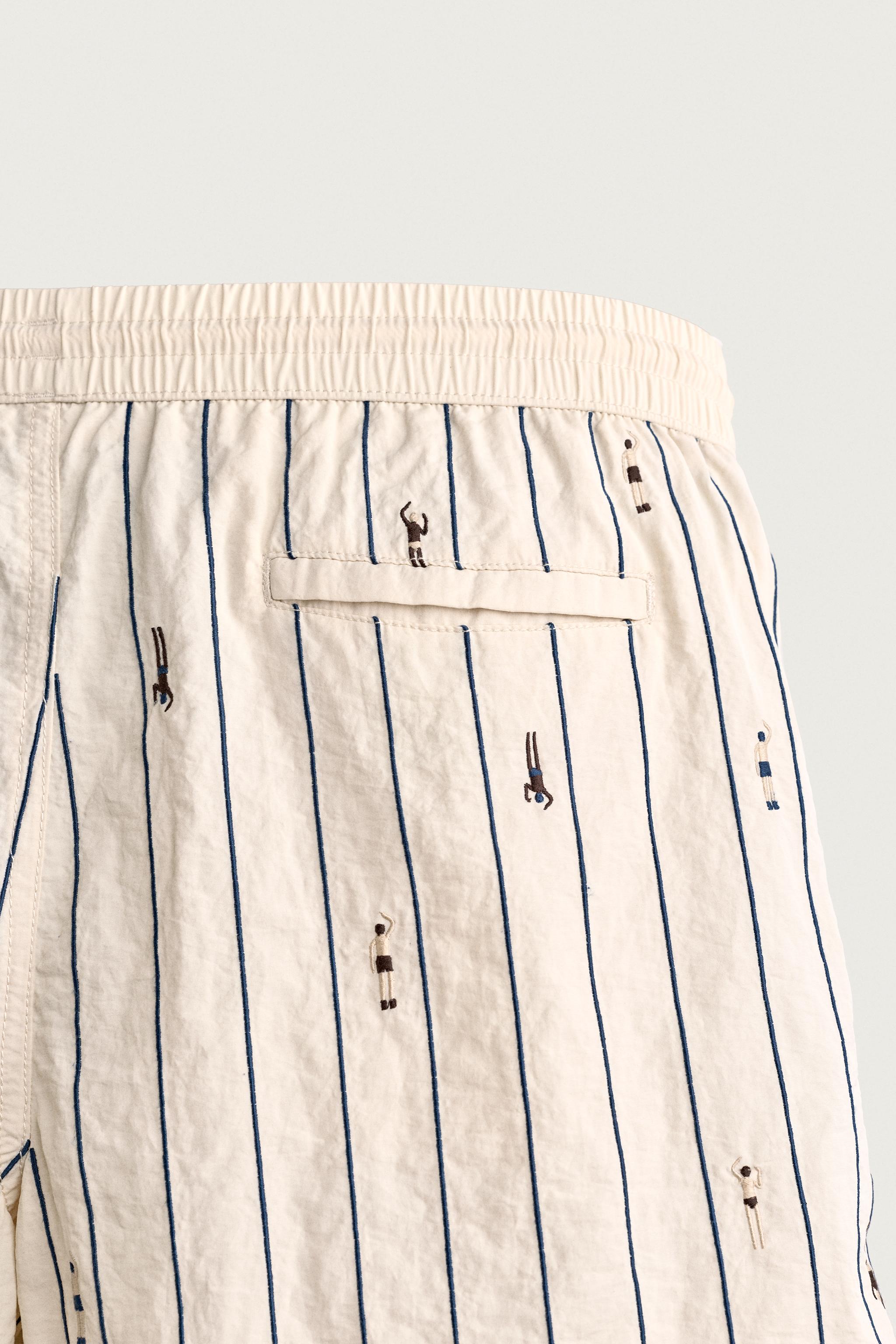 MID-LENGTH EMBROIDERED SWIMMER STRIPED SWIMSUIT